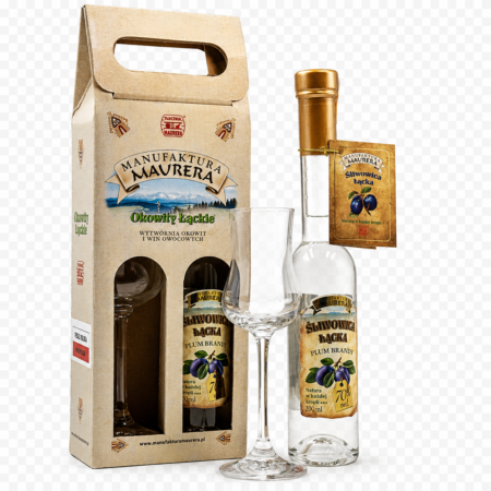 Zestaw - Śliwowica Łącka 70% 200 ml z kieliszkiem