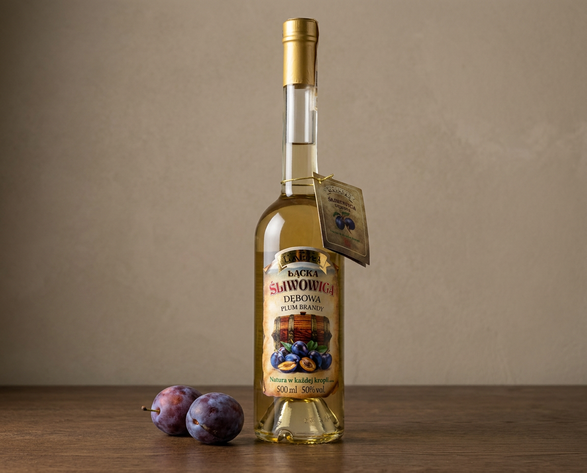 Śliwowica Łącka DĘBOWA 50% 200 ml Destylat - Okowita z Łąckich Śliwek