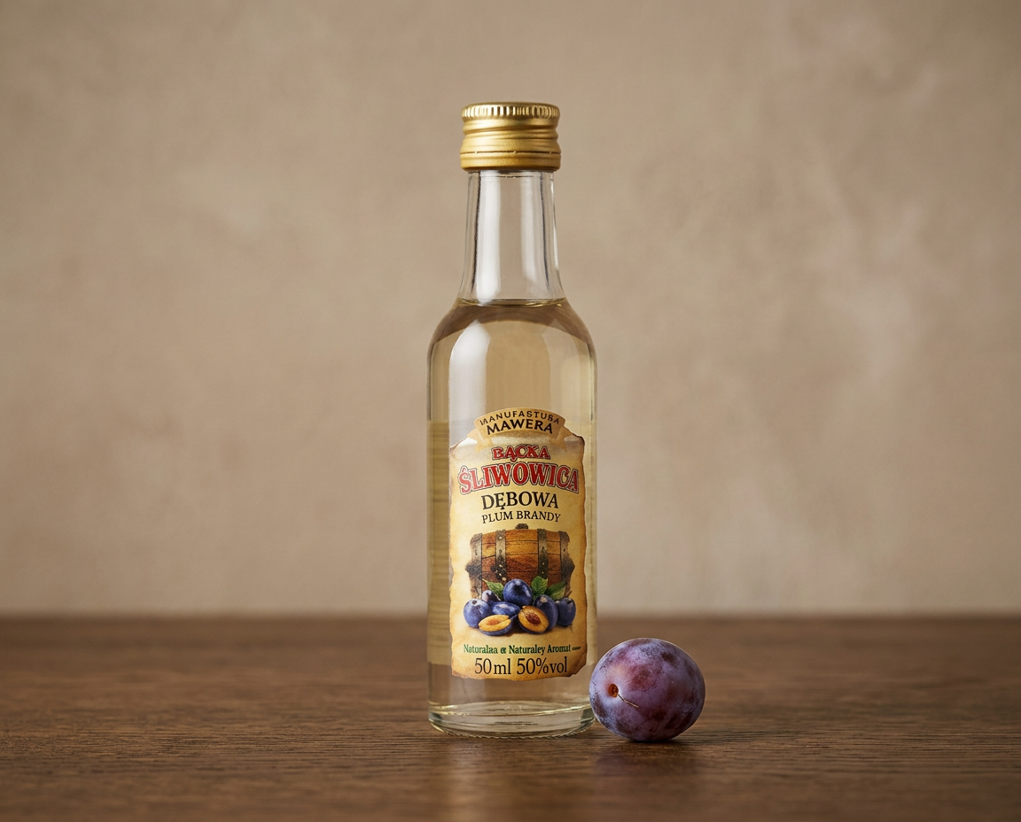 Śliwowica Łącka DĘBOWA 50% 50 ml Destylat - Okowita z Łąckich Śliwek